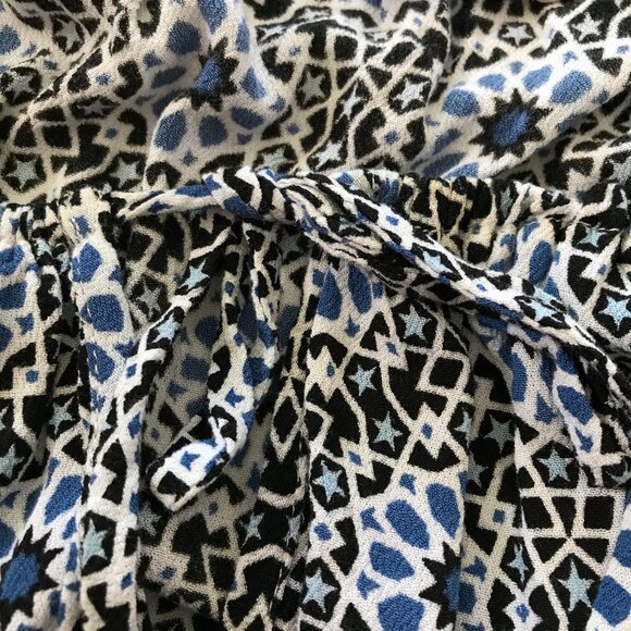 Ava Sky Romper Dress Women S Blue Geometric Tie Waist Pocket Long Sleeve Stretch - Picture 11 of 13